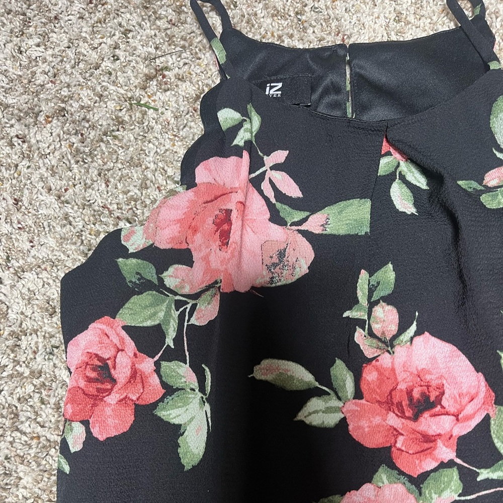 Iz byer black floral scalloped sleeveless dress women’s xs